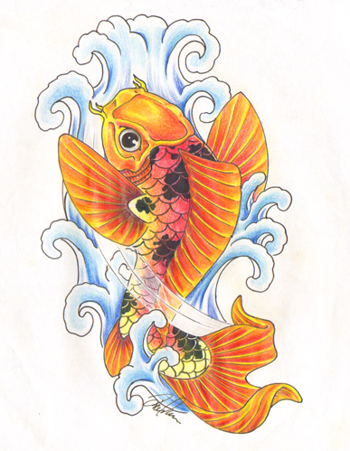 Koi Tattoo Flash 387x499px